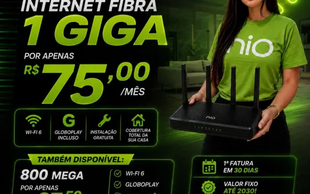 Nio Fibra oferece 1 Giga de internet por R$ 75 por mês