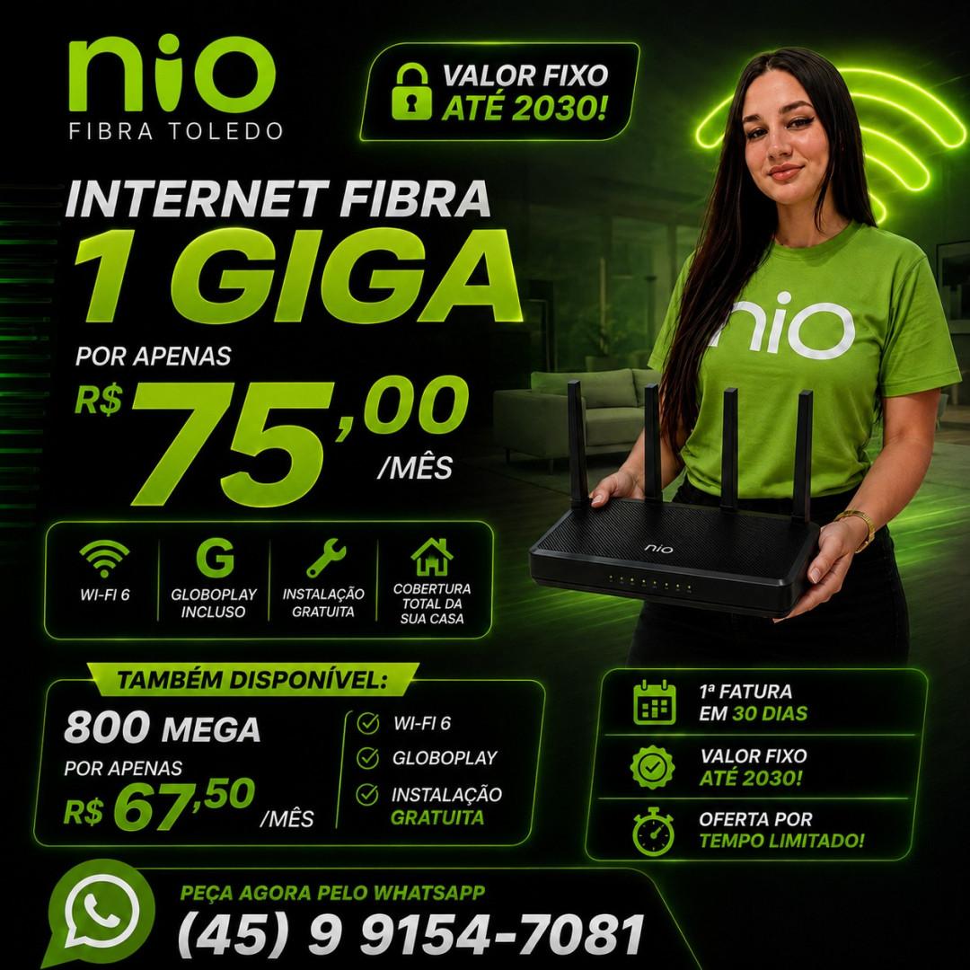 Nio Fibra oferece 1 Giga de internet por R$ 75 por mês