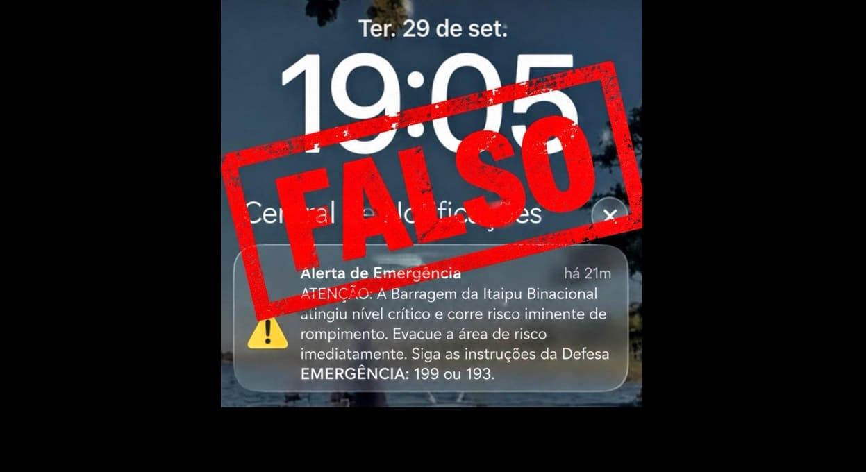 Itaipu desmente alerta falso sobre risco de rompimento da barragem que circula nas redes sociais