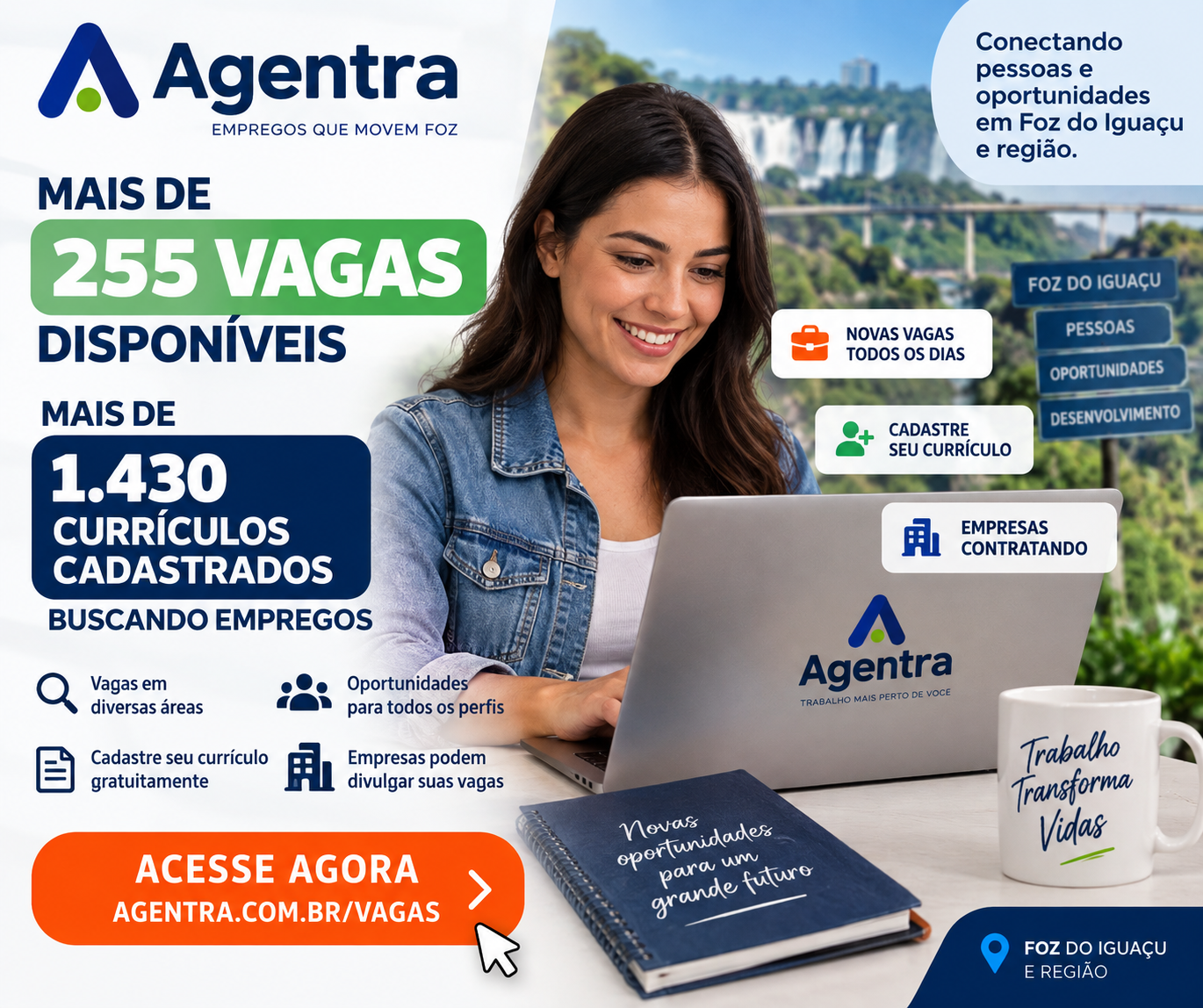Agentra já reúne mais de 255 vagas e ultrapassa 1.430 currículos cadastrados em busca de emprego
