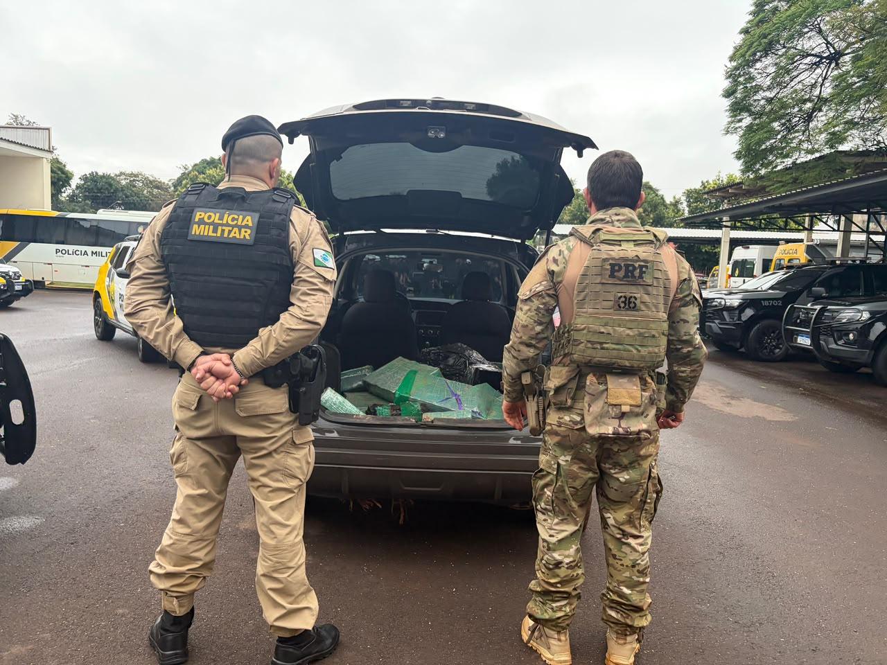 PRF e PM apreendem mais de 200 kg de maconha e recuperam carro roubado na BR-163, em Toledo